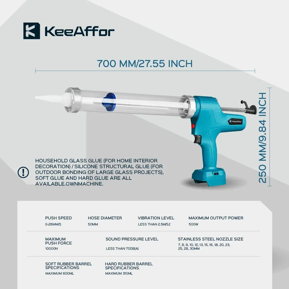 KEEAFFOR 10000N pistolet à calfeutrage électrique sans fil pistolet à colle électrique outil électrique colle adhésive outil de mastic pour batterie Makita 18v