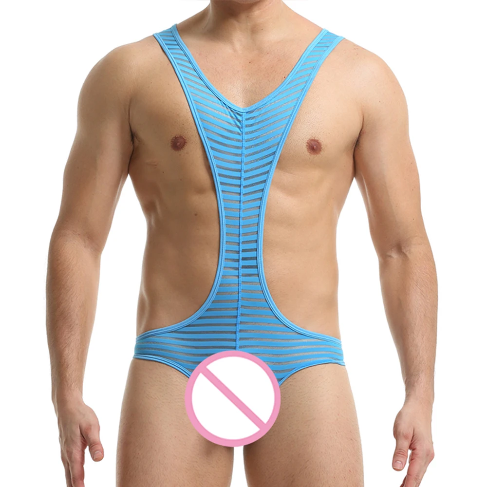 

Sexy Men Undershirts Jockstrap Transparent Jumpsuit Wrestling Singlet Leotard Bodysuits Gay Male Open Butt See Through Bodysuit