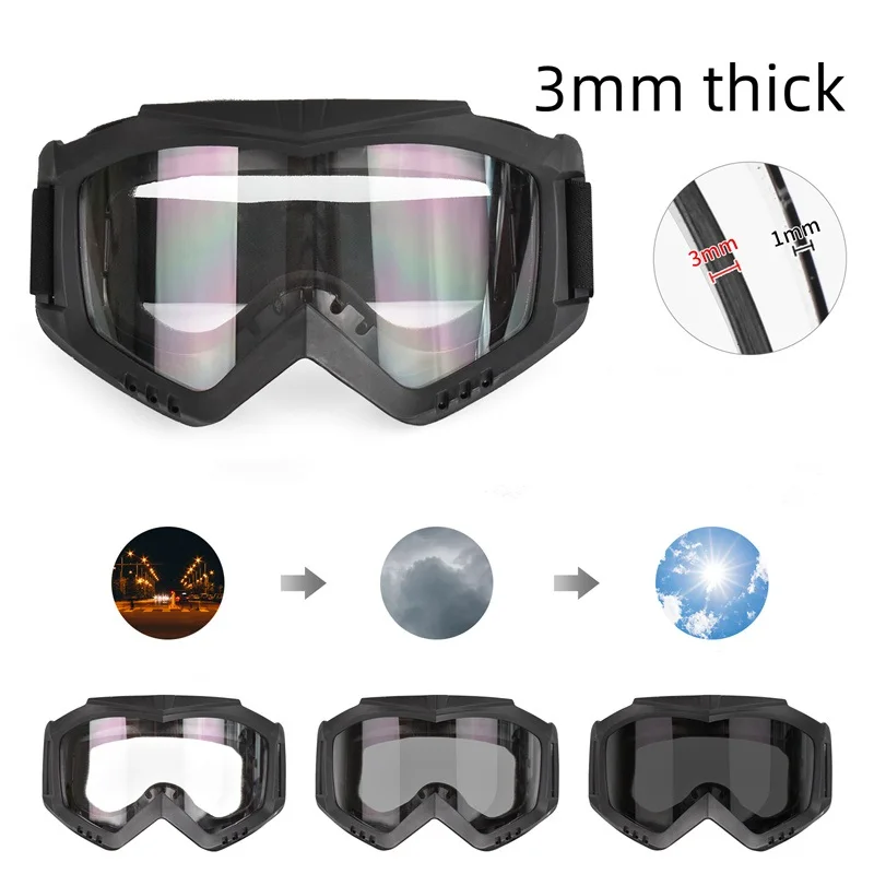 

Color Changing Ski Goggles 3 mm Thick Lenses Anti-UV Motorcycle Glasses Cycling Eyewear for Outdoor Sports