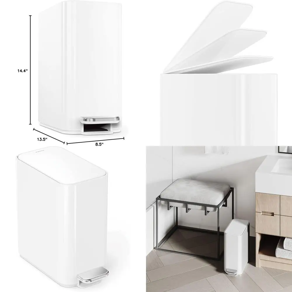 

White 5L Stainless Steel Bathroom Trash Bin with Lid