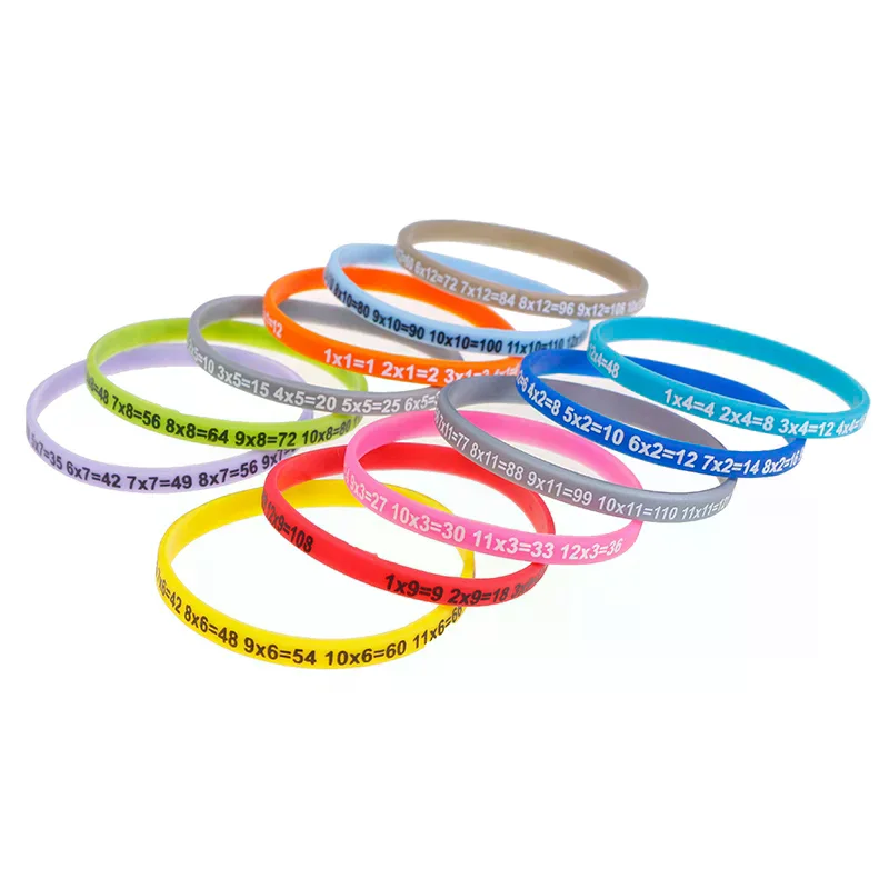 Pulsera de Silicona Suave con Tablas de Multiplicar, Brazalete Educativo para Aprender Matemáticas para Niños, Material Didáctico Preescolar, Juguete Matemático, 12 Piezas/Set