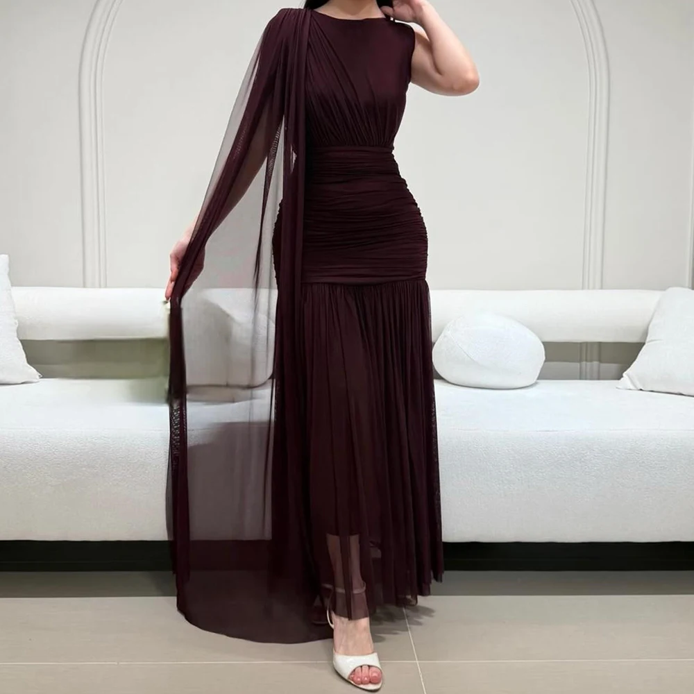 

Women's A-line Evening Dresses Floor-length Scoop-neck Sleeveless Prom Gown Fashion Stole Simple Draped Casual Customized Gowns