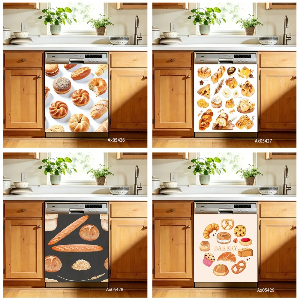 Bakery Bread Pastry Pattern Dishwasher Sticker Self Adhesive Bakery Cafe Bistro for Cabinets Wardrobe Door Aesthetics Decor