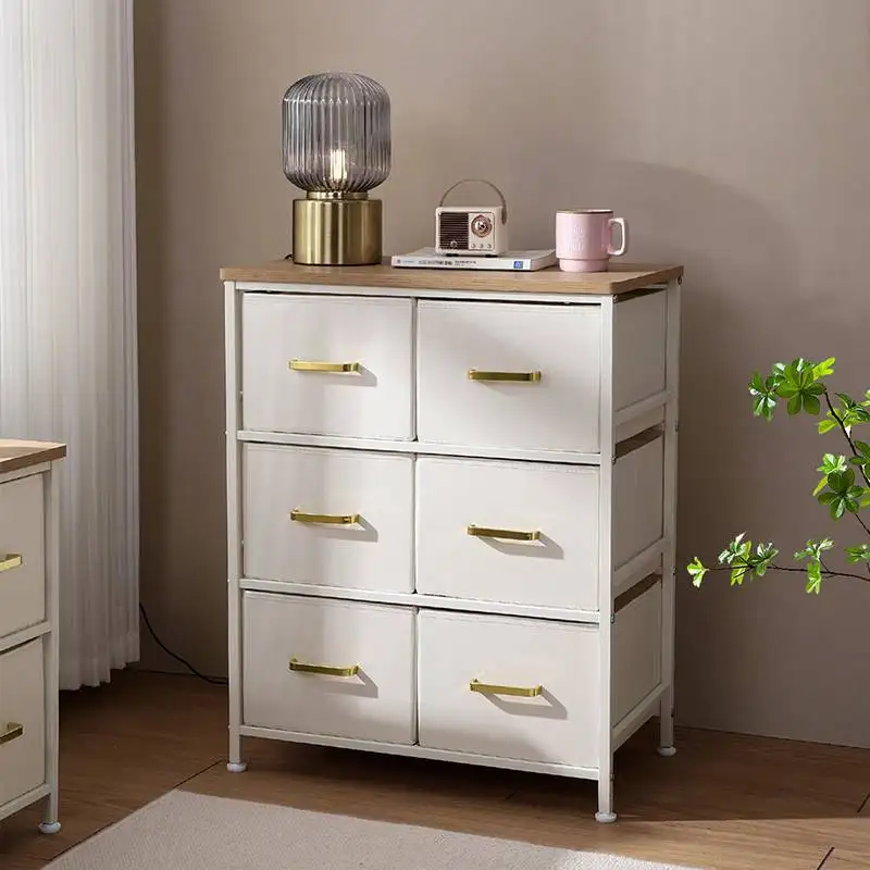 Wooden Cover Plate Deep Drawers with Smooth Metal Handle, Large Dressers & Chests of Drawers Wide Cabinet, Fabric Storage Box