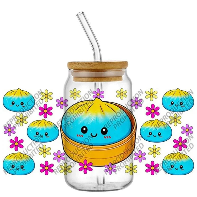 UV DTF Decals for 16oz Libbey Tumbler, New Designed Glitter Dumpling Cup Wrap Stickers, 3D DIY Drinkware Decor