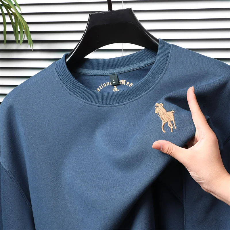 High end brand long sleeved round neck men's T-shirt autumn new fashion high-end customization pony embroidery top sports shirt