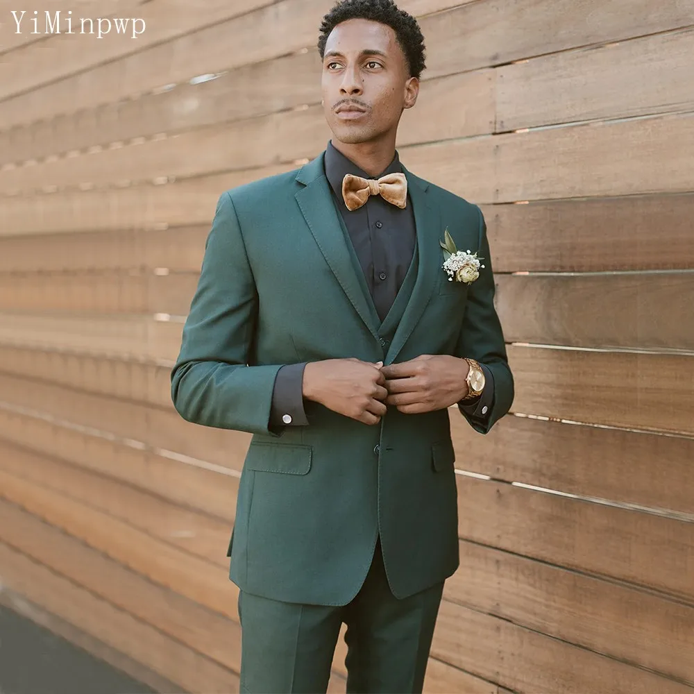 

Dark Green Men Suits for Wedding Notched Lapel Single Breasted Costume Mariage Homme Blazer Sets 3 Pieces Coat+Vest+Pant
