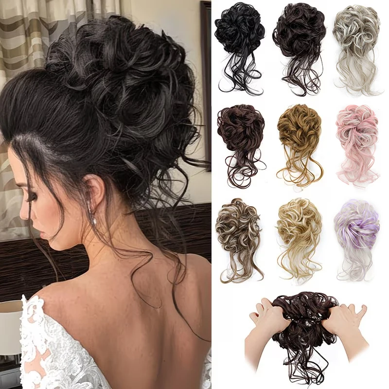 

Синтетический небрежный пучок для волос на резинке, термостойкий, из искусственного волокна, легко надеваемый, аксессуар для волос для женщин