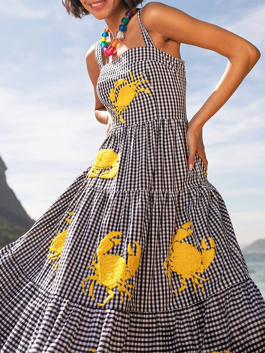 Vestido de playa largo sin mangas para mujer, vestido escalonado con cuello cuadrado