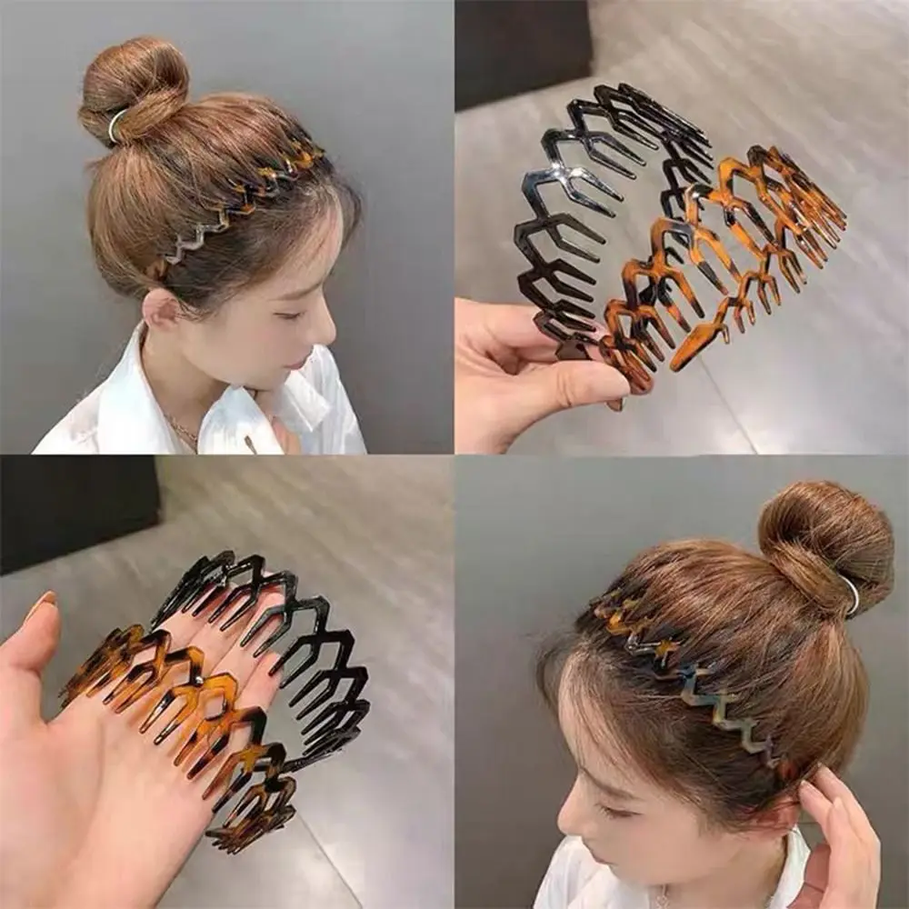4 adet geniş yan Zigzag Hairband pratik makyaj kafa bandı plastik dişler saç bandı saç tarak bantlar yıkama yüz