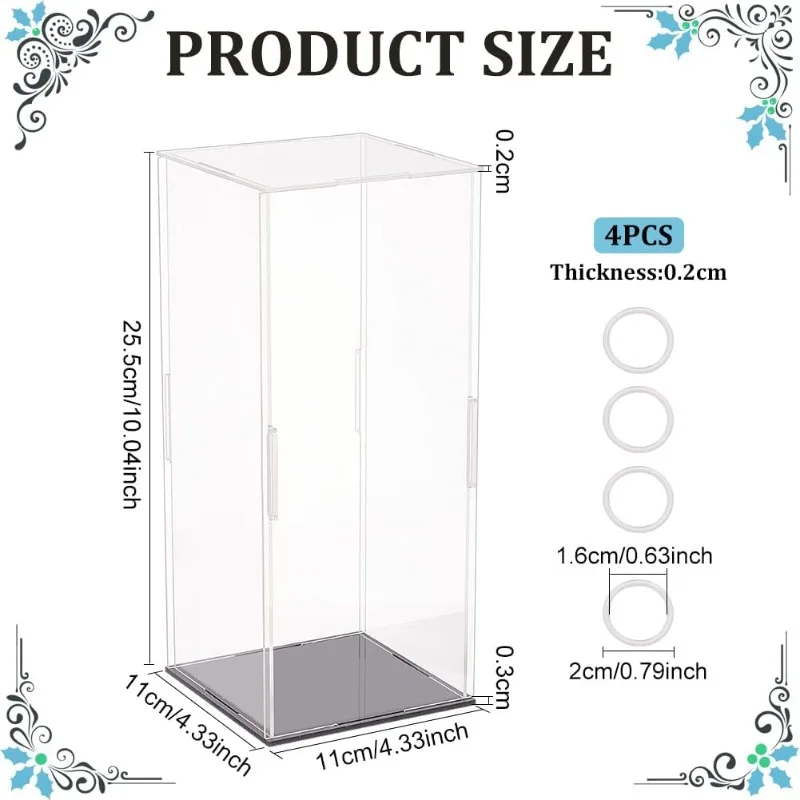 5pcs 4.3x4.3x10Inch Clear Acrylic Display Case Self-Assembly Rectangle Acrylic Boxes for Display Dustproof Protection Showcase