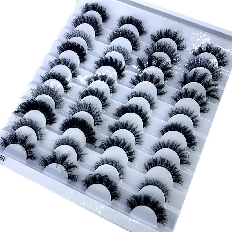 AMSDCN 20 Pairs Fluffy Lashes 25mm 3D Mink Lashes Long Thick Natural False Eyelashes Wholesale Lashes Vendors Makeup Mink Eyelas
