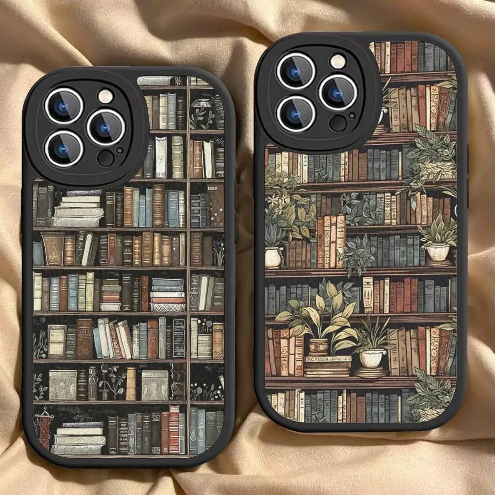 

Book Shelf Creative Pattern Phone Case For IPhone 16 15 14 13 12 11 Pro Max Plus Shockproof Leather Cover
