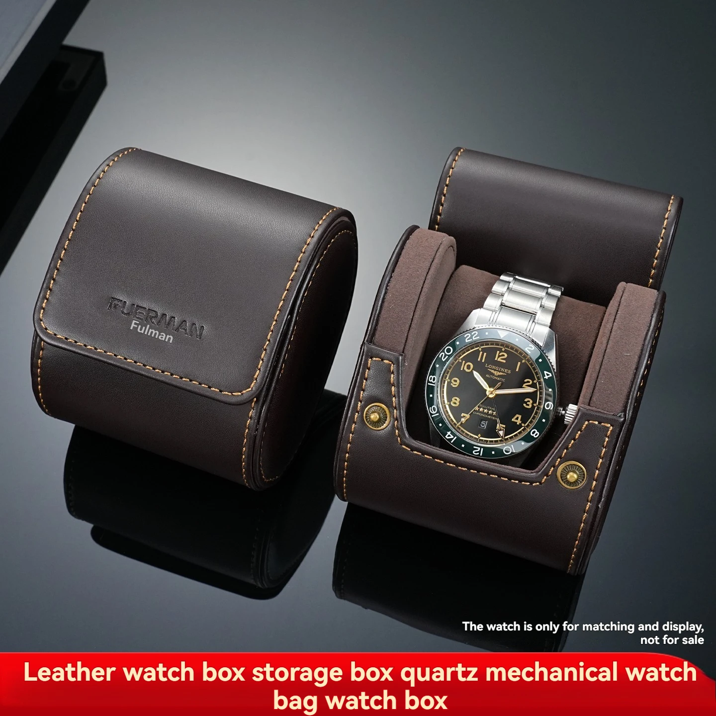 High end gift watch box, portable mini travel, single packaging box, anti-collision genuine leather handmade watch bag