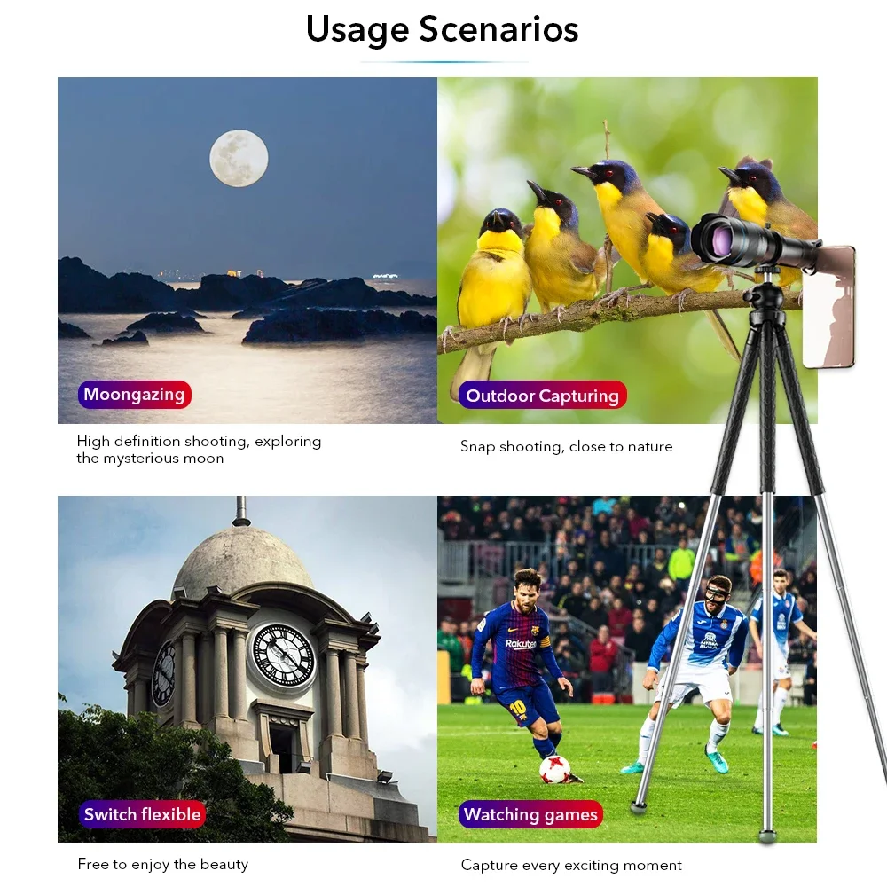 

Optional HD 60X Metal Telescope Telephoto Lens Monocular Mobile Lens+ Extendable Tripod For IPhone Huawei All Smartphones