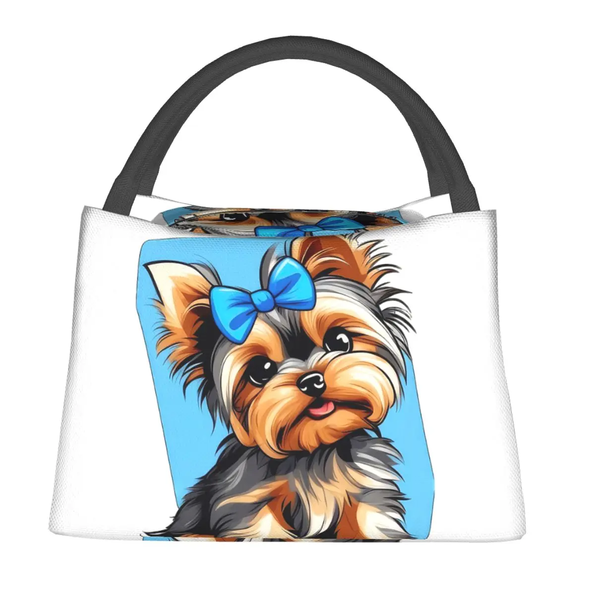 Little Yorkshire Terrier With Blue Ribbon Lunch Bags Insulated Bento Box Lunch Tote Picnic Bags Thermal Bag for Woman  Office