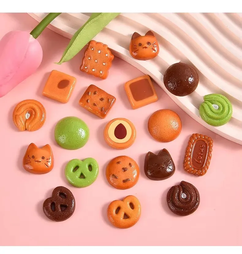 10pcs Resin Fake Chocolate Biscuit Series Miniatures Flatback Cabochon Scrapbook Embellishments DIY Charms Accessories