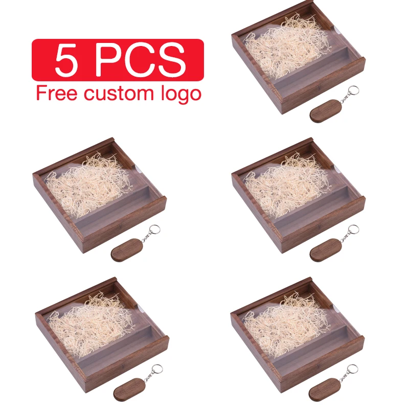 5PCS Lote USB Flash Drive 128GB Free Custom Logo Pen Drive 64GB Wooden Album Box Memory Stick Wedding Gifts Pendrive 32GB 16GB