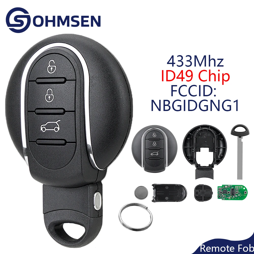 OHMSEN for MINI Cooper 3 Button 433MHz Remote Key Fob FCCID: NBGIDGNG1 Clubman F55 F56 2014-2018 ID49 Chip