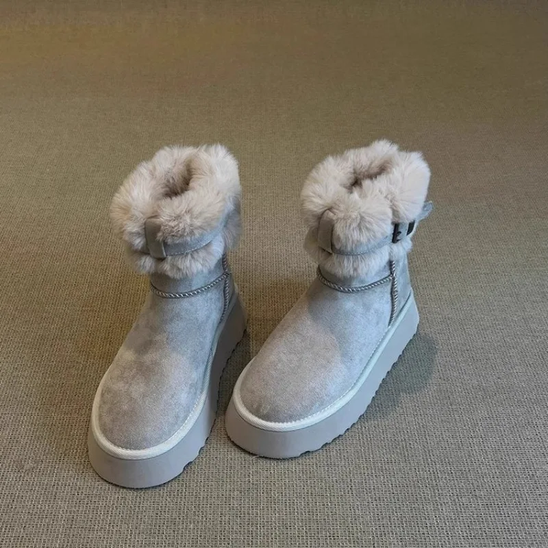 Hot selling thick soled snow boots with increased height, women's fur integrated and plush thick warm cotton shoes