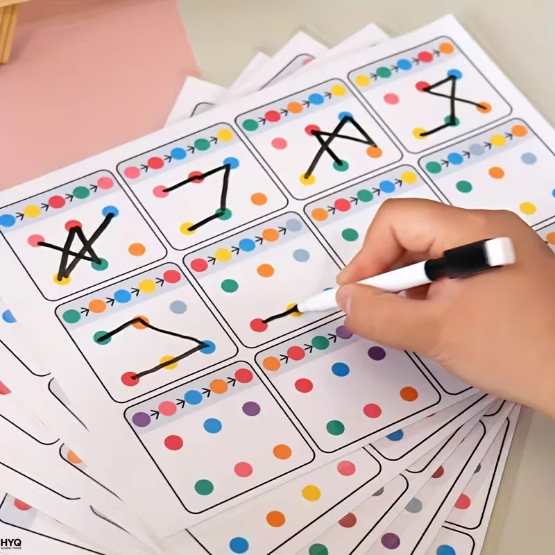 Tarjetas de entrenamiento reutilizables A4 12 páginas, bolígrafo borrable, ejercicios visuales para niños memoria y concentració