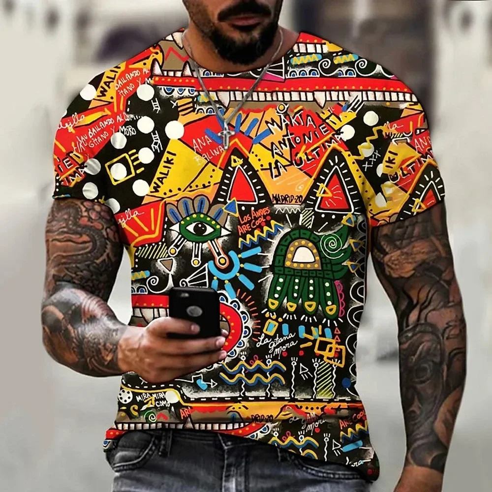 Modisches Neues Spaßiges Graffiti Street T-Shirt 3D-Druck Herren Hip-Hop Sommer Cooles T-Shirt Vintage Lässiges Kurzarm-Oberteil