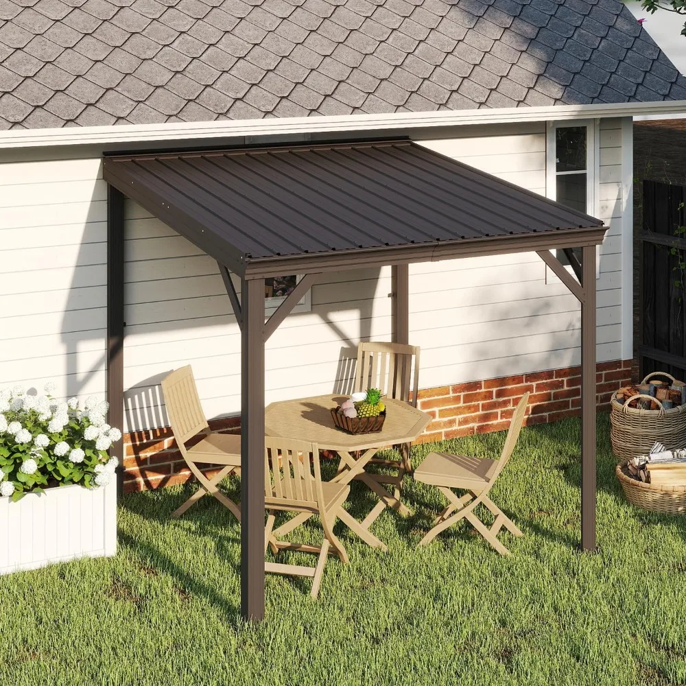 Wall-Mounted Hardtop Gazebo Pergola – Permanent Lean-to Outdoor Shelter with Sloped Galvanized Steel Roof & Upgrade