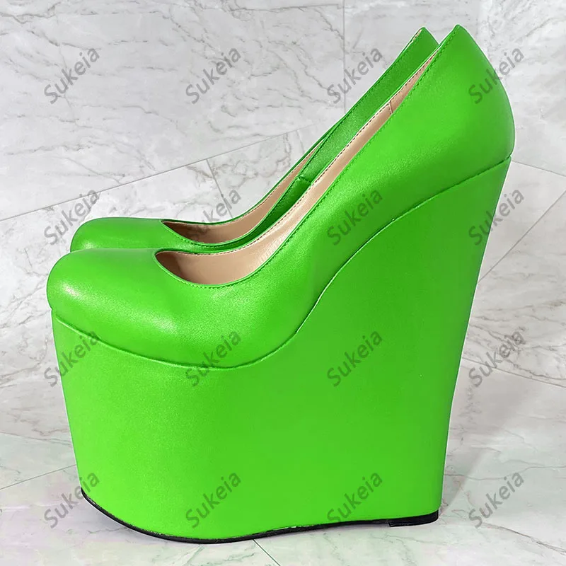 Sukeia جديد أزياء المرأة منصة مضخات الانزلاق على أسافين الكعوب جولة تو لطيفة الفوشيه الوردي أحذية الحفلات الولايات المتحدة زائد حجم 5-15 #3