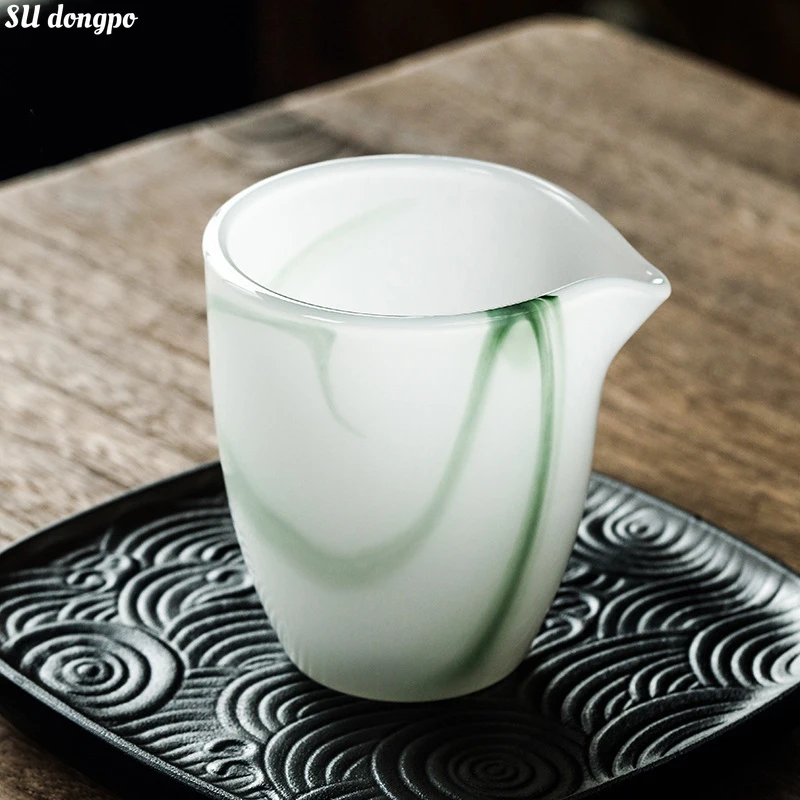 Emerald-green Ink Jade Porcelain Fair Cup Glass Large Thickened Heat-resistant Glass Tea Dispenser Chinese Kungfu Tea Cup