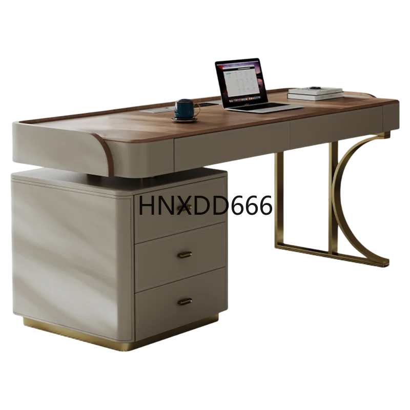 

Solid wood light luxury saddle leather desk living room desk