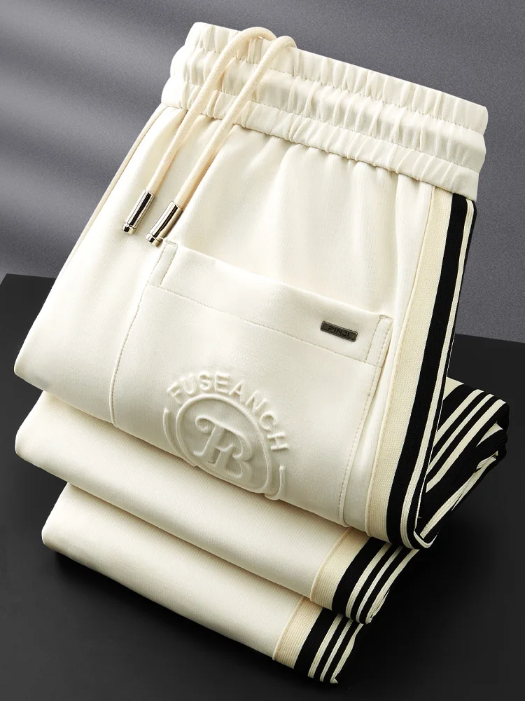 

Lightweight Spring Summer Straight Leg Sweatpants Men's Slim Fit High End Drape Casual Sport Long Trousers