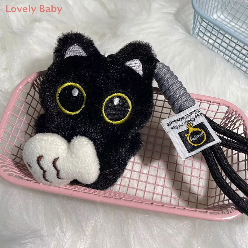 【BBS-7】Fofo pelúcia olhos grandes gato preto boneca pingente menina mochila boneca pingentes saco chaveiro telefone encantos saco pingente acessórios