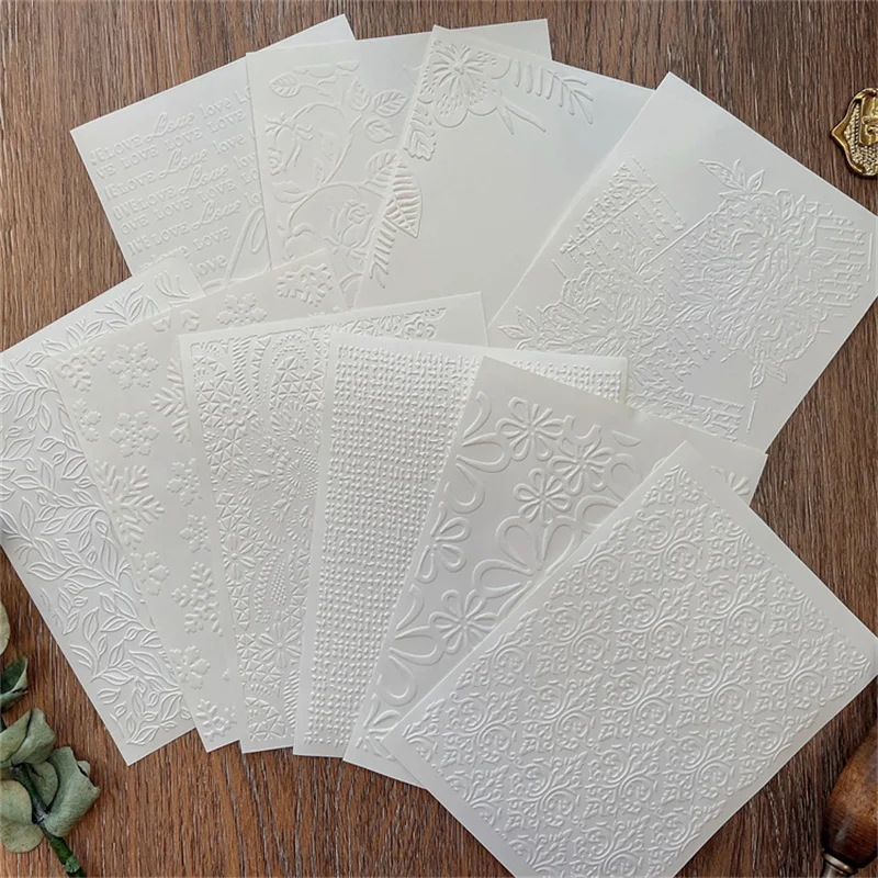 10Pcs Vintage Baroque Embossed Scrapbooking Art Paper DIY Junk Journal Planner Collage Background Craft Paper Decorate Supplies