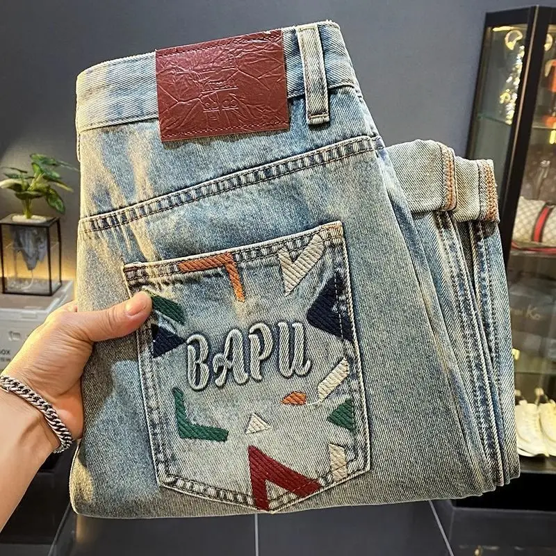 High-end Men's Jeans Straight Small Feet Spring Summer 2025 New Ruffian Handsome Harlan Casual Pants Cargo Jeans Streetwear Men
