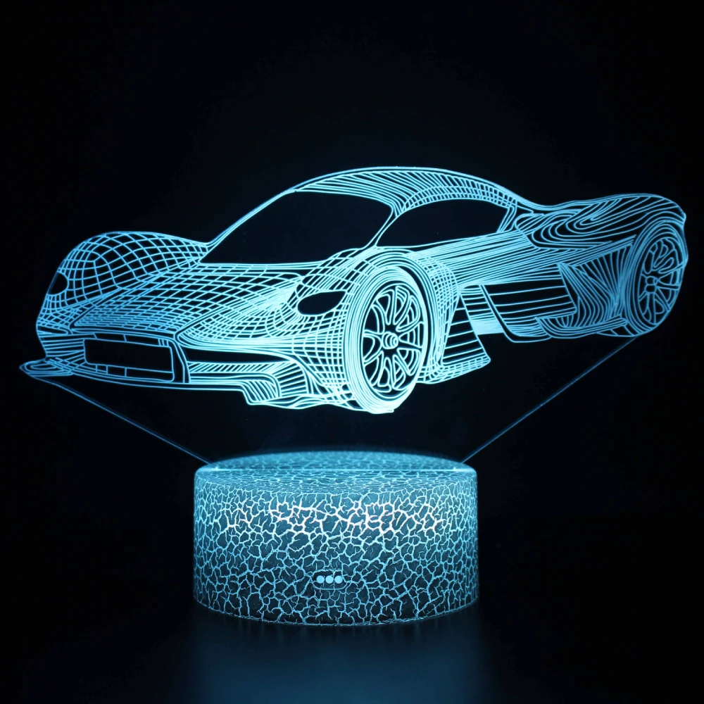 Car 3D Night Light for Kid Sports Racing Illusion Optical Bedside Lamp Kids Bedroom Decoration Birthday Gift for Boy Men Toddler