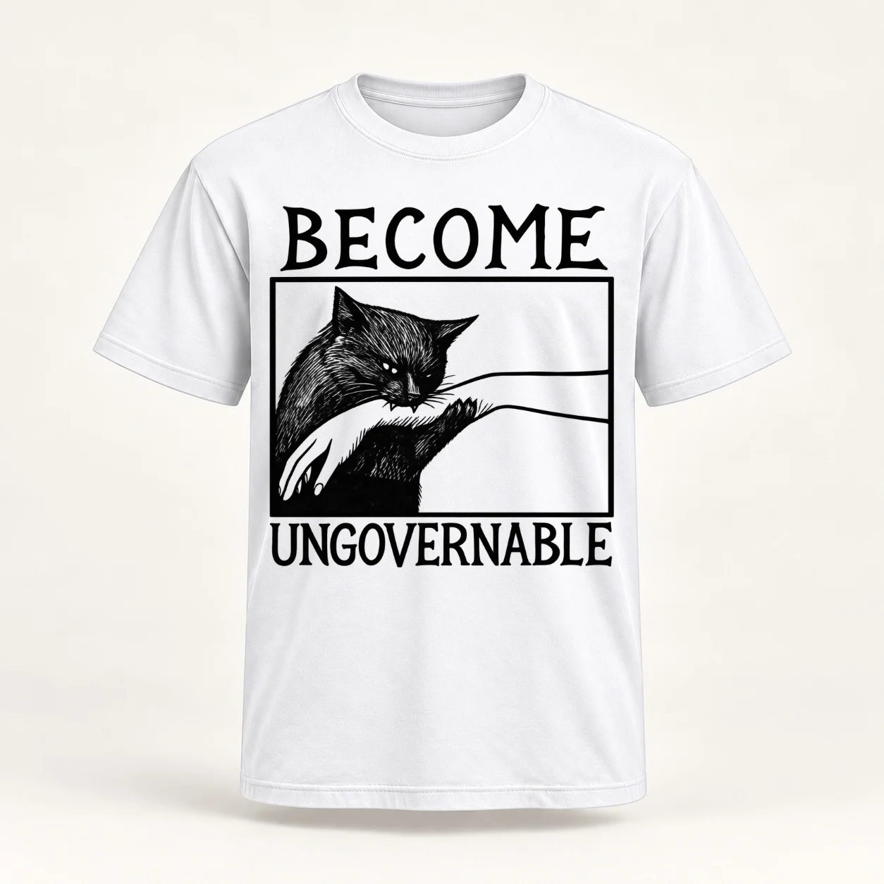 Become Ungovernable - Black Cat Biting Hand Funny Meme Essential Women T-Shirt kawaii clothes animal prinfor Women clothing