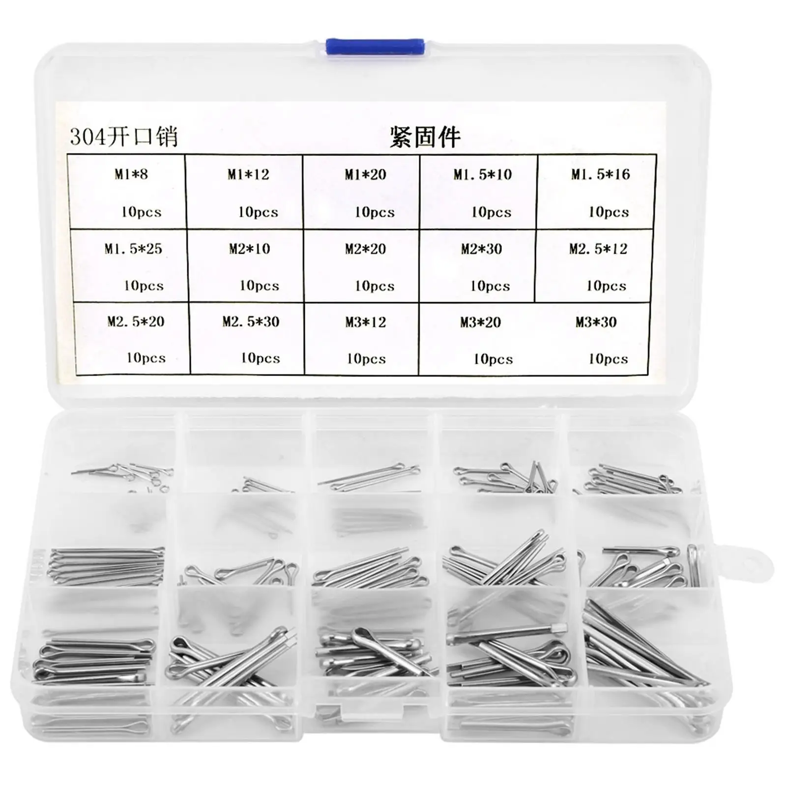 

150Pcs 304 Stainless Steel Split Cotter Pins - 15 Sizes M1-M3 Fastening Clips for Secure Assembly