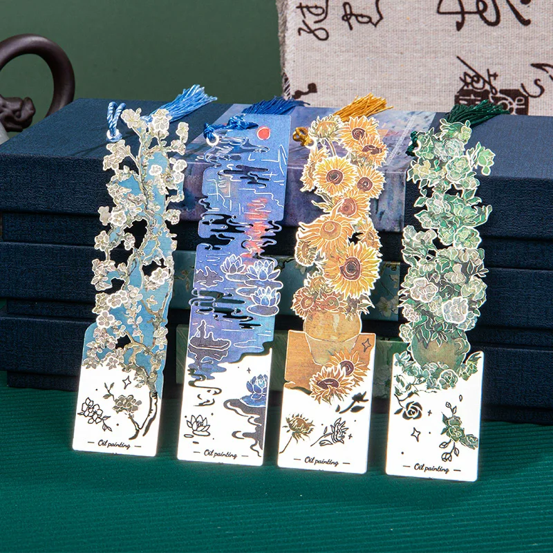 4style Metall-Lesezeichen mit Ölgemälde-Motiv, Van Gogh berühmtes Gemälde, Hohlprägung-Serie, Buchclip, Geschenk, Neujahrsgeschenkbox, Souvenir