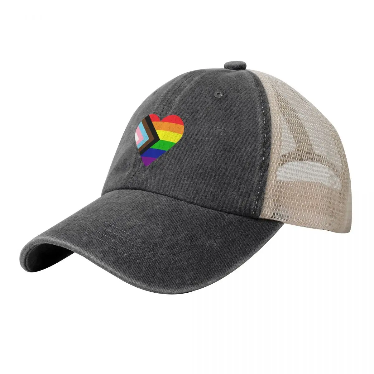 

Progress Pride Flag Heart Cowboy Mesh Baseball Cap Designer Hat Vintage Fashion Beach Men Hats Women's