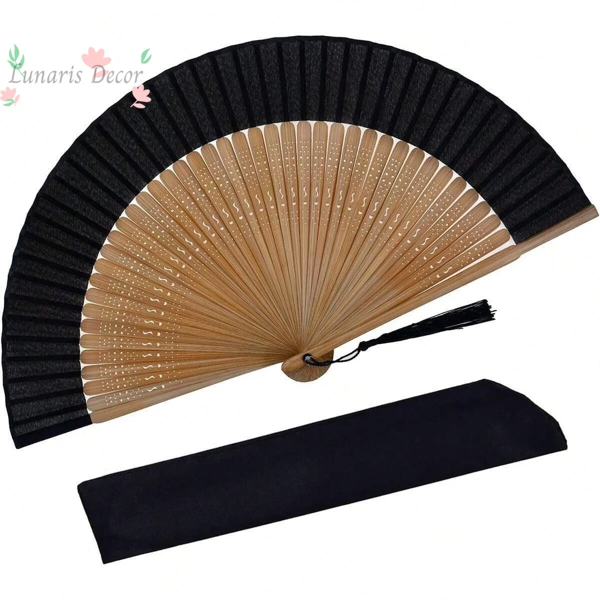 

5pcs black hollow tassel Chinese folding fans, portable handheld fans for summer, dance props and performance accessories