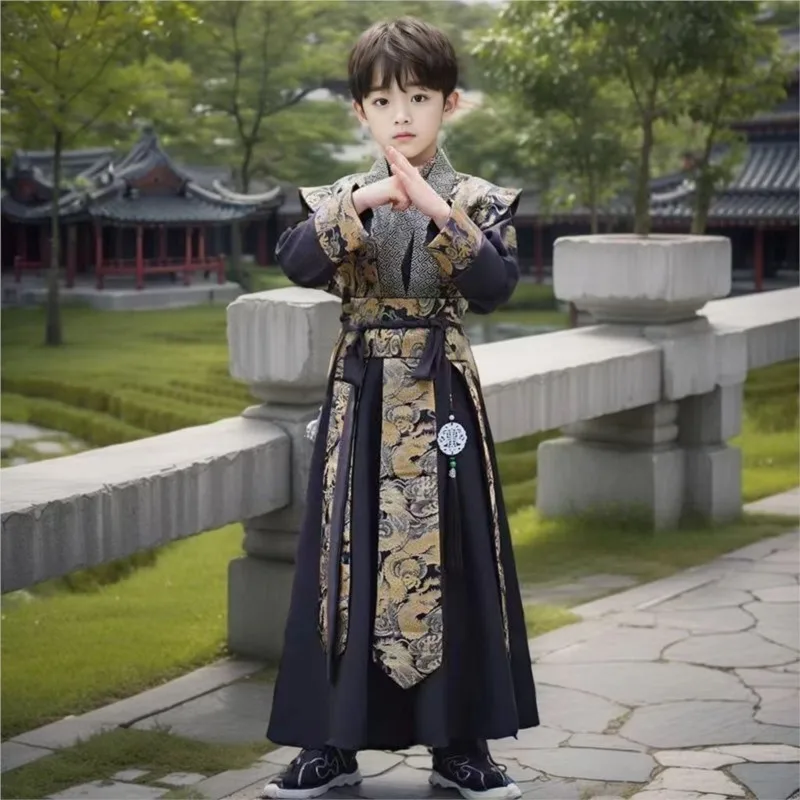 

2026 Children's Chinese Long Sleeve Hanfu Set Boys Spring/Autumn Chinese Ancient Tang Style Hanfu Kids' 3Colors Hanfu Set LI822