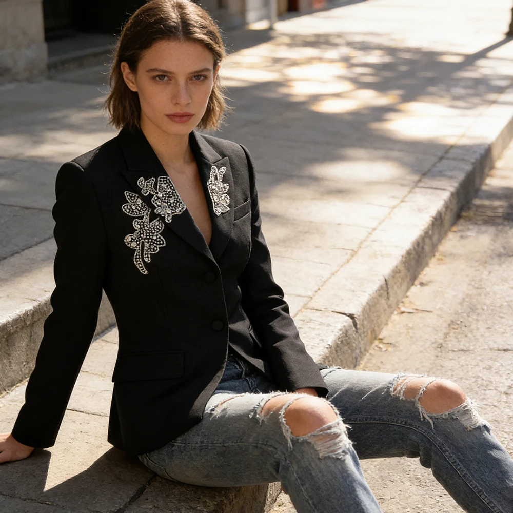 

Elegant Women's Slim Fit Blazer, Stylish Office Wear with Heavy Embellished Beading, Perfect for Work and Business Occasions, Sh
