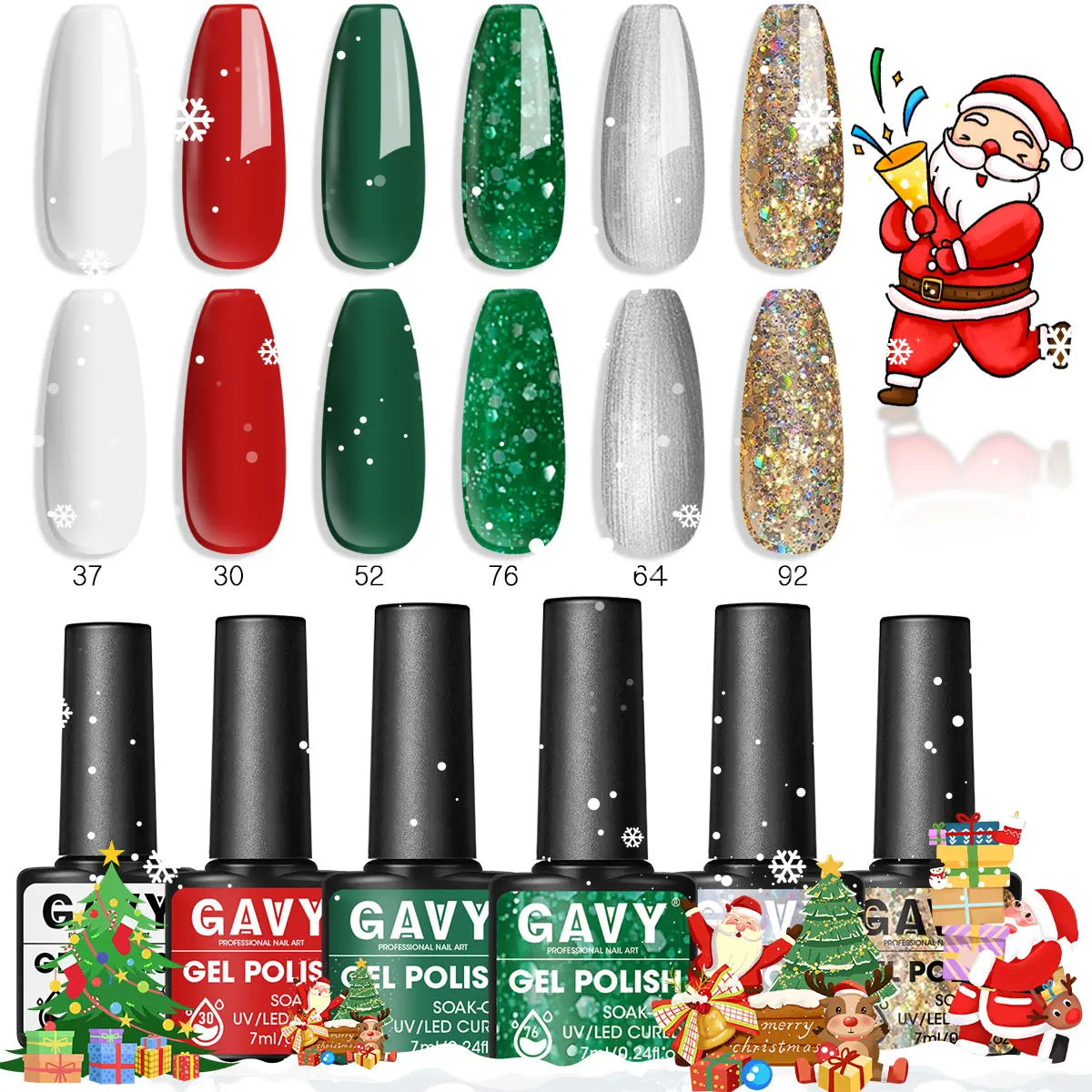 

GAVY 6 шт./компл. рождественский тематический набор, 0,24 унции, глянцевый и увлажняющий, подходит для девочек, маникюр своими руками для вечеринок.