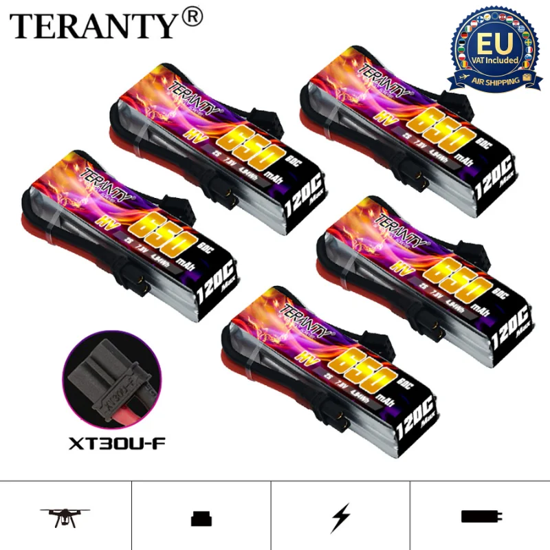 TERANTY 2S 7.6V 650mAh MAX 60C/120C LiPo Battery For RC Helicopter Quadcopter FPV Racing Drone Parts With XT30 Plug 2S Battery