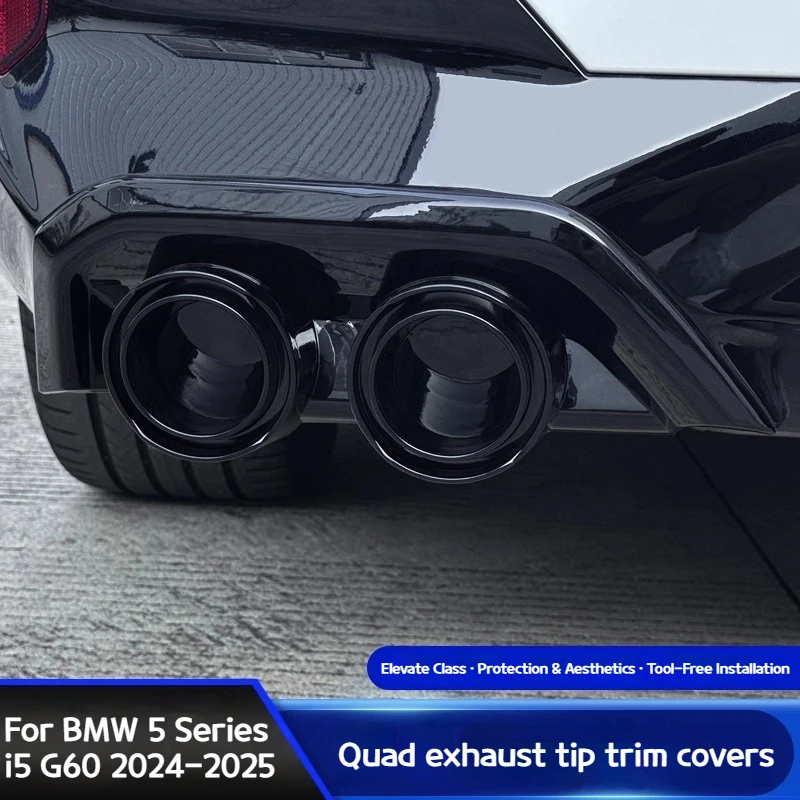 

For BMW G60 2024-2026 The rear tail lip four-outlet tailpipe cover is modified with a blackened exhaust pipe tailpipe trim