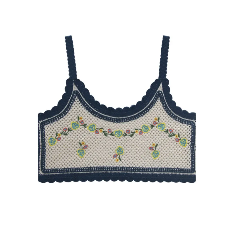 OUMEA Women Crochet Cami Tops Summer Floral Embroidery Sleeveless Casual Sweet Crop Tops Scalloped Edge Beach Crochet Tops