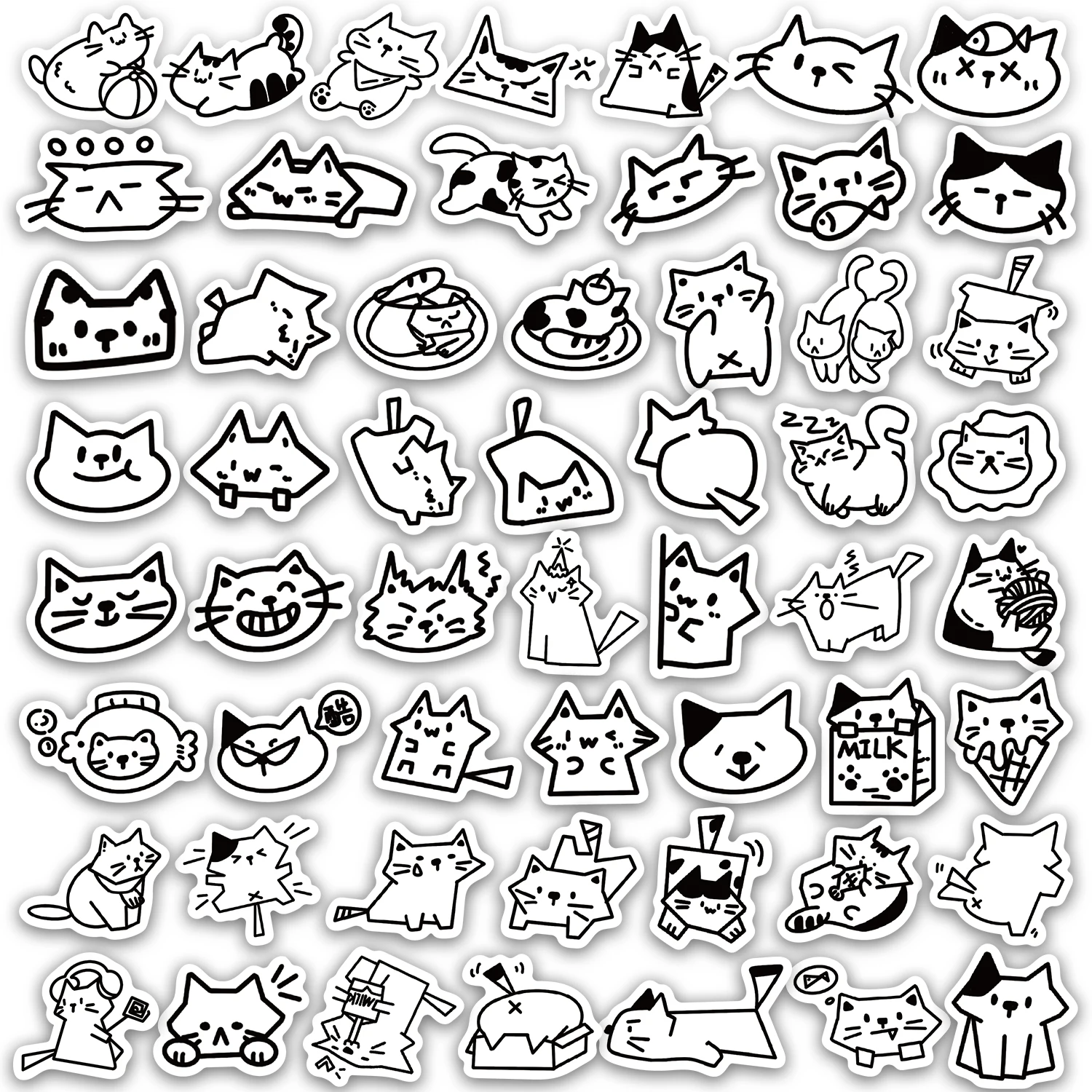 110PC Sketched Kitten Fun Stickers DIY Phone Case Laptop Water Cup Computer Toy Stickers