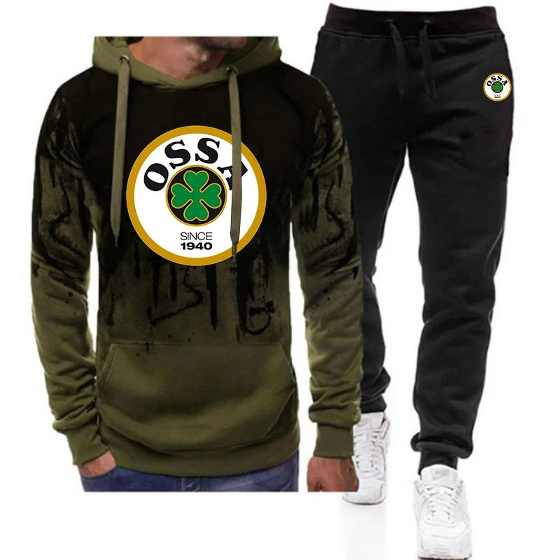 2025 Spring And Autumn Men's Sense of Freedom Slim Hoodies OSSA Logo Classic Retro Motorcycle Logo Print Pants Suits