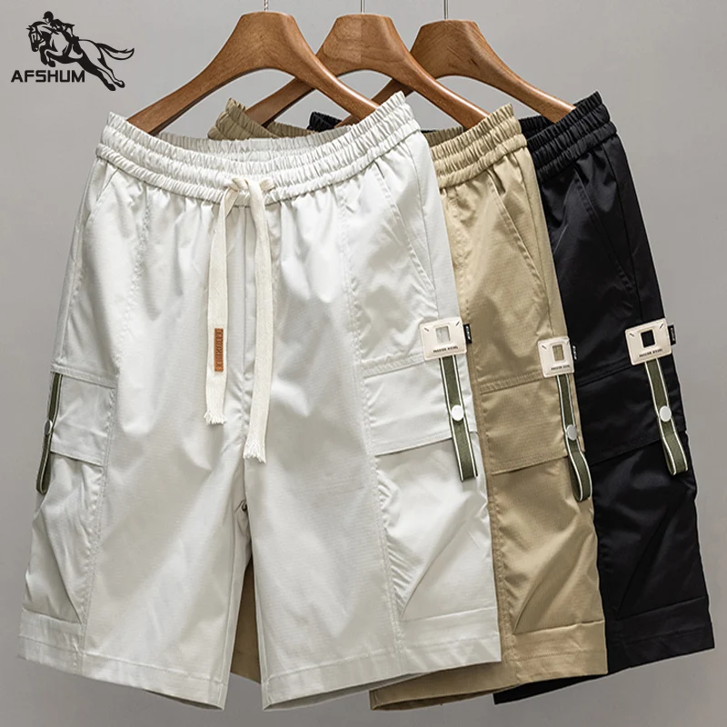 Pantalones cortos para hombre, shorts finos de carga, empalme, informales, cinco puntos, Fitness, verano, novedad, 4XL, 5XL