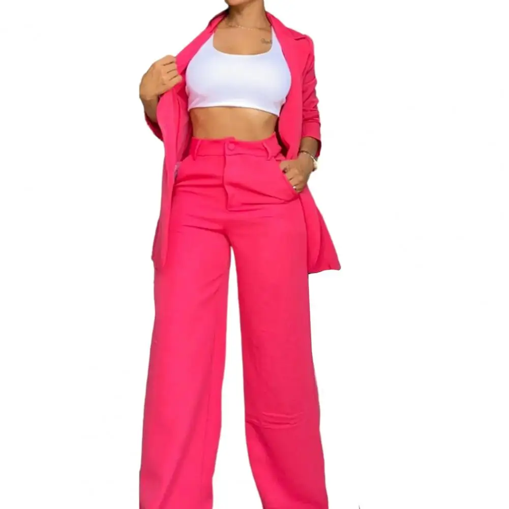 Women High Waist Trousers Suit Stylish Women\'s Coat Pants Suit Single-breasted Jacket Wide Leg Pants Fashionable for Ladies